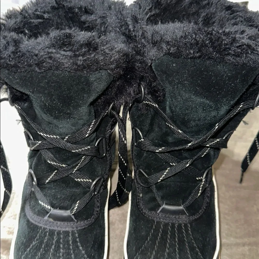 SOREL 7.5 Women’s Black White Trim Leather Suede Tivoli II Faux Fur Ankle Boots